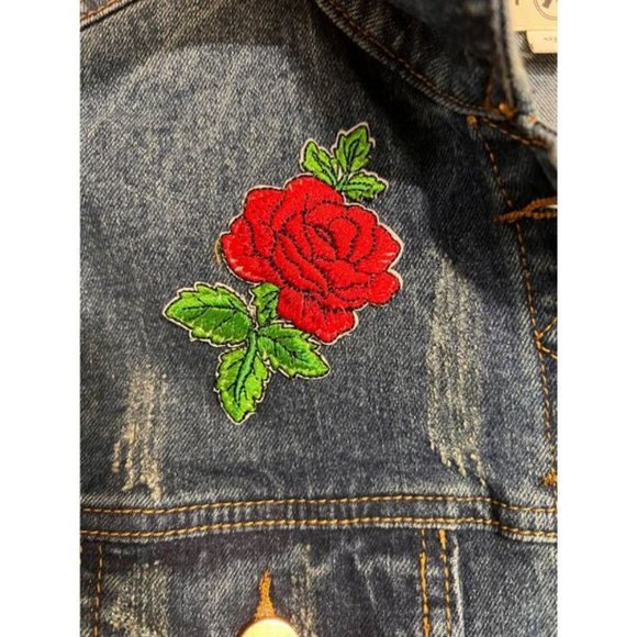Ashley Mason size small denim jean jacket with roses - Picture 2 of 3